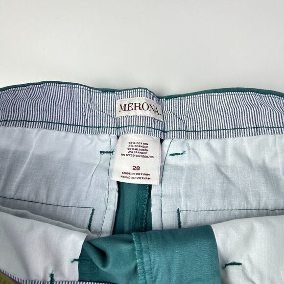 NWT Merona Turquoise Cotton Blend Stretch Flat Front Casual Chino Shorts Size 28 - Picture 3 of 11